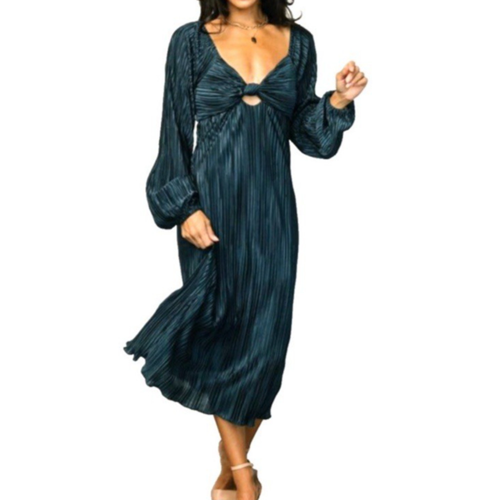 Baltic Born Teal Plisse Maxi Dress with Front Twist
